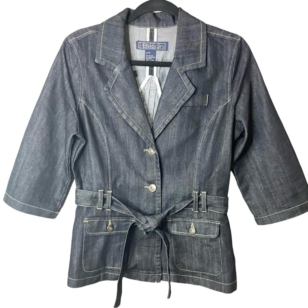 BACCINI Denim Jacket  Vintage Y2K Short Sleeves Dark Wash Pockets  SZ M EUC